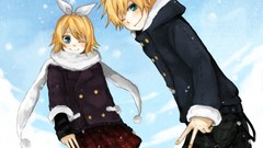 Blondes scarfs anime girls green eyes short hair vocaloid 