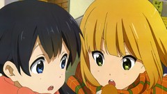 Blondes short hair black hair open mouth black eyes twintails 