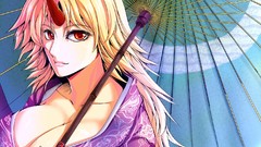 Blondes touhou cleavage horns