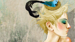 Blondes woman Birds feathers