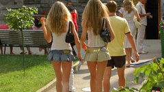 Blondes woman miniskirts candid