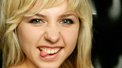 Blondes woman tongue faces