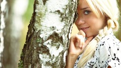 Blondes woman Trees smiling