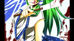 Blood evil skirts long hair anime girls green eyes bangs 