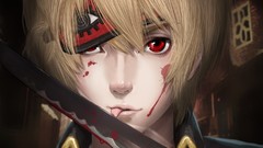 Blood red eyes Swords blondes gintama okita sougo