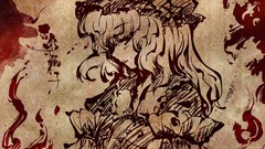 Blood sepia hats red eyes monochrome long hair touhou saigyouji 