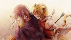 Blood tears dress arrows blondes pink hair long hair anime 