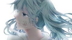 Blood tears Profile white background faces blue hair long hair 