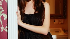 Bloom bedroom brunettes models photo shoot black dress 