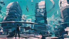 Blue Aircraft Men buildings urban cities vehicles science 