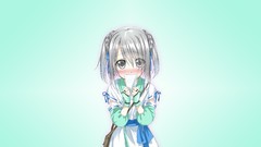 Blue background blush long hair gray eyes anime girls gray hair 