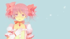 Blue background gloves pink hair pink eyes anime girls short 