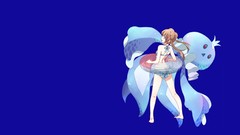 Blue background Pokemon anime girls blue eyes brunettes bikini 