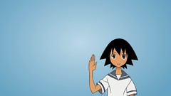 Blue background schoolgirls gray eyes anime girls school 