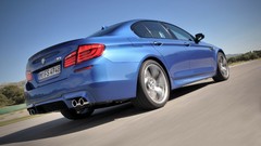 Blue cars BMW vehicles bmw m5 low-angle shot rear angle view 