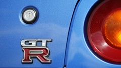 Blue cars close-up GT-R back view vehicles tails logos nissan 