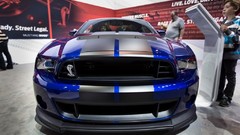 Blue cars snakes Ford Boss stripes front view Ford mustang 