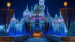 Blue Christmas colors architecture castle Disneyland Amusement 