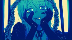 Blue close-up parody gloves Ribbons faces monochrome blue hair 