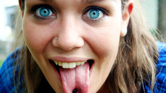 Blue eyes pierced tongue