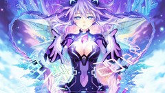 Blue eyes purple hair twintails boobs bodysuits Hyperdimension 