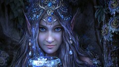 Blue fine witch Halloween digital potion elf girl