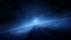 Blue glowing Neptune spacescape