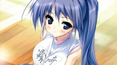 Blue hair anime girls blue eyes cleavage erect nipples Kaede