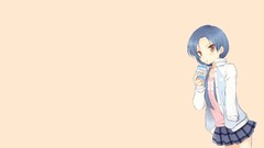 Blue hair long hair anime girls brown eyes drinking idolmaster 