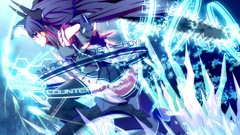 Blue hair long hair black rock shooter crossovers thigh highs 