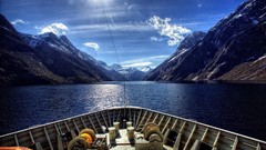 Blue Mountains clouds sky ships Norway Geirangerfjord