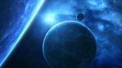 Blue planets outer space digital art moons qauz