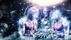 Blue purple Lightning Symbols planets outer space artwork 