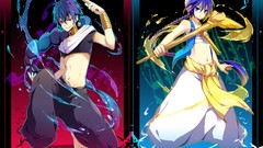 Blue red magic feet Anime Boys! red eyes pants blue hair long 
