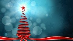 Blue red Ribbons bokeh christmas tree