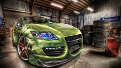 Blue red white Green orange cars Garages HDR Photography green 