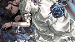 Blue rose long hair gothic dress