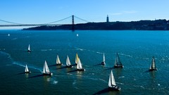 Blue Sailboats Portugal Bridges lisbon rivers