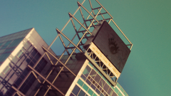 Blue sky Green building windows eye