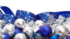 Blue white Christmas white background Ribbons ornaments 