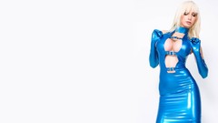 Blue woman gloves blondes long hair models portraits Susan 