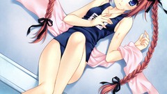 Blush anime girls blue eyes aquarian age school swimsuits 