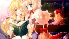 Blush anime girls blue eyes reading wink yellow eyes touhou 