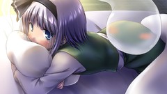 Blush anime girls blue eyes short hair konpaku youmu gray hair 