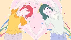 Blush anime girls closed eyes short hair green hair open mouth 