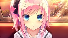 Blush big eyes pink hair anime girls blue eyes short hair 