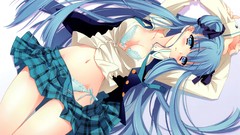 Blush blue hair long hair anime girls blue eyes school uniforms 