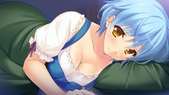 Blush blue hair short hair yellow eyes hazuki game cg cleavage 