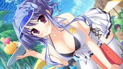 Blush blue hair smiling anime girls waitress game cg purple 