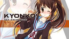 Blush brown eyes suzumiya haruhi wink seifuku kyonko the 